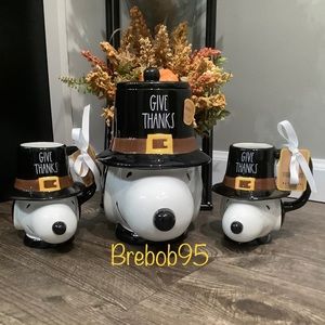 Rae Dunn 🍂Thanksgiving Pilgrim Canister with Matching Mugs 🍁